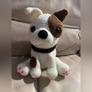 Handmade White and Brown Crochet Dog Toy